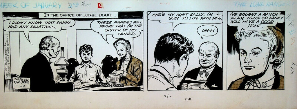 The Lone Ranger Original Comic Strip Art Charles Flanders January 9 1961