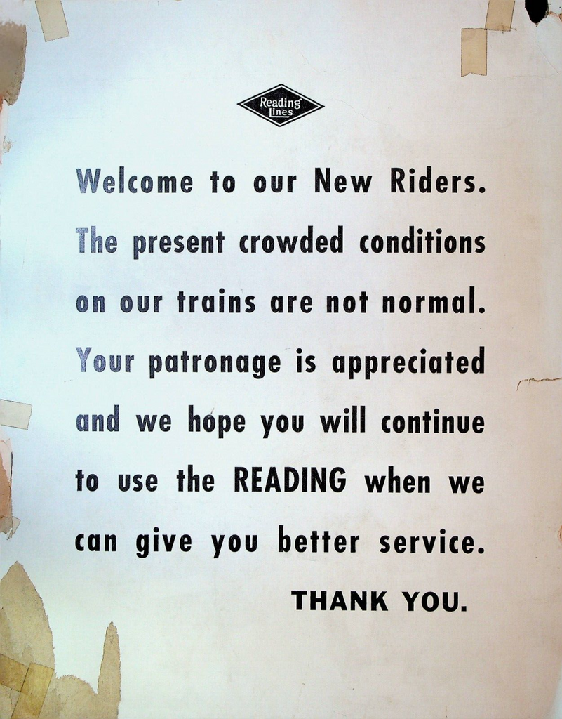 Reading Railroad Lines Crowded Trains New Riders 1960s Train Sign
