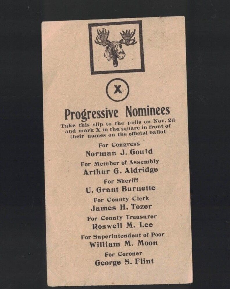 Progressive Nominees Early 1900s Voter Sheet Norman J Gould New York