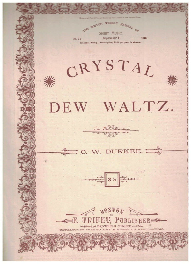 Crystal Dew Waltz Sheet Music 1896 CW Durkee