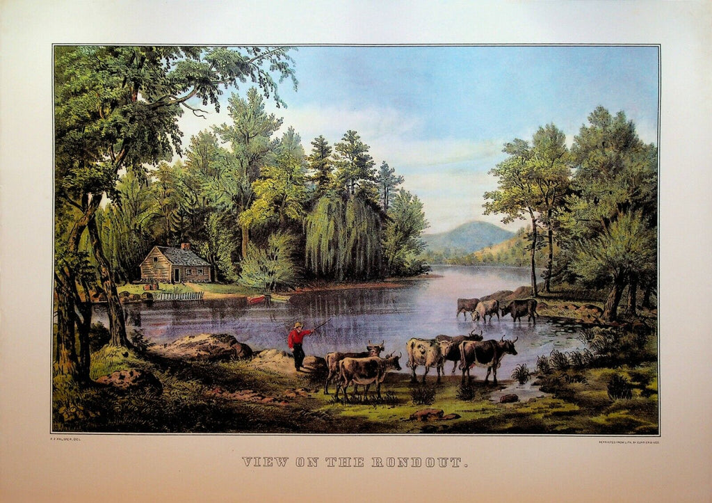 Currier & Ives Calendar Topper 1974 View on the Rondout Creek NY