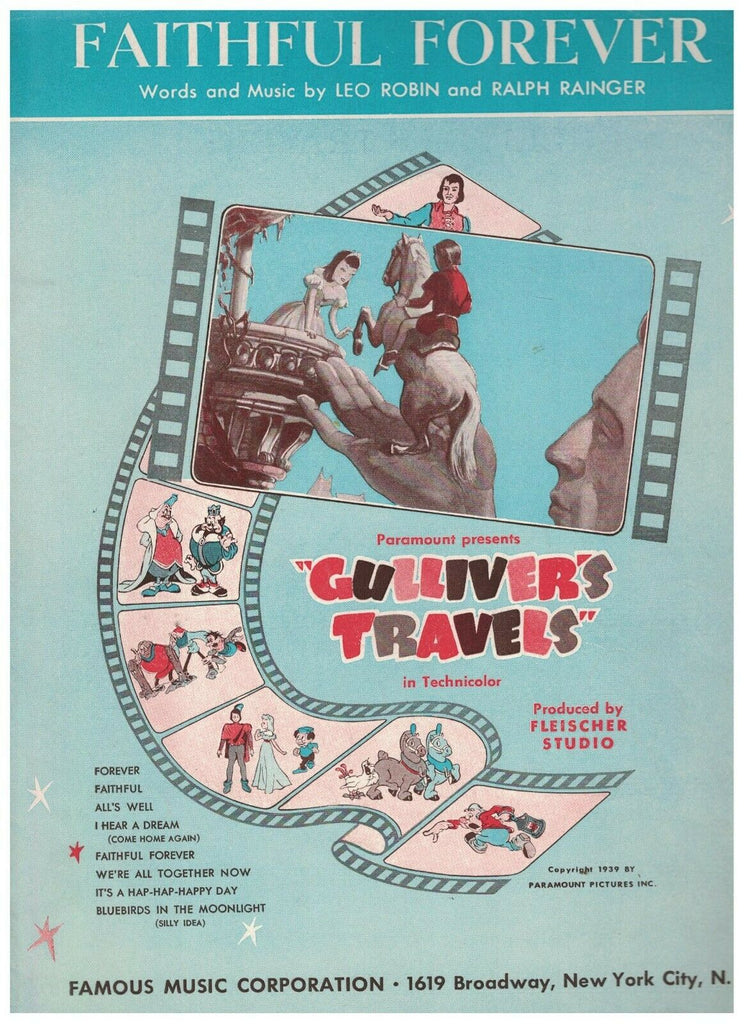 Gulliver's Travels Sheet Music Faithful Forever 1939 Paramount