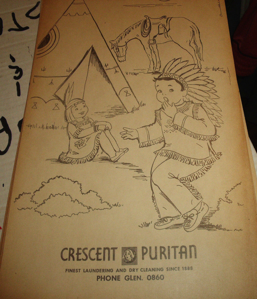 1950s Crescent Puritan Laundry & Dry Cleaners cardstock ad- Native Americans