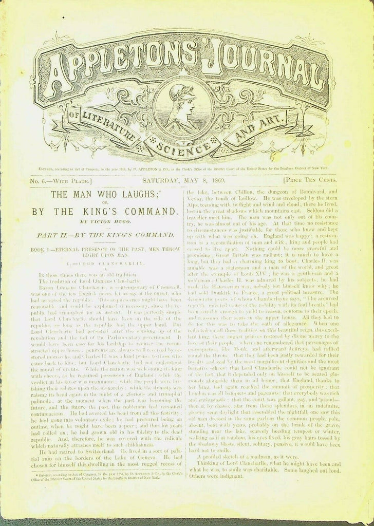Appletons' Digest May 8 1869 Victor Hugo The Man Who Laughs Boston