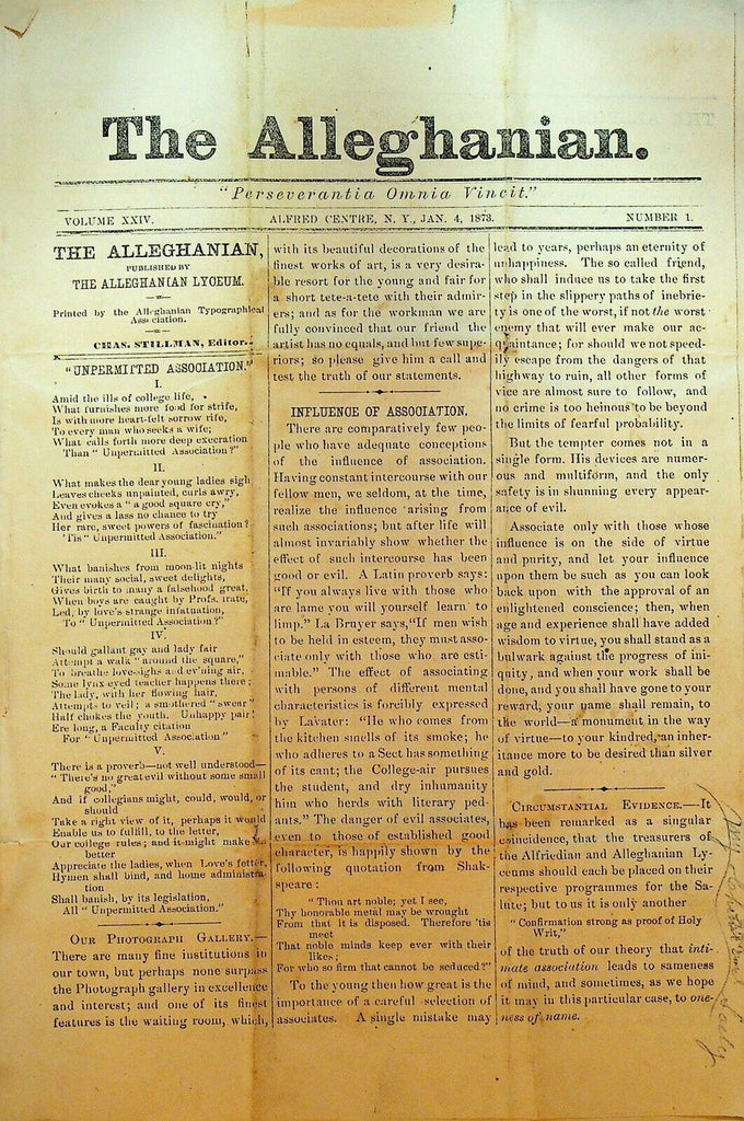 The Alleghanian Lyceum January 4 1872 Alfred University