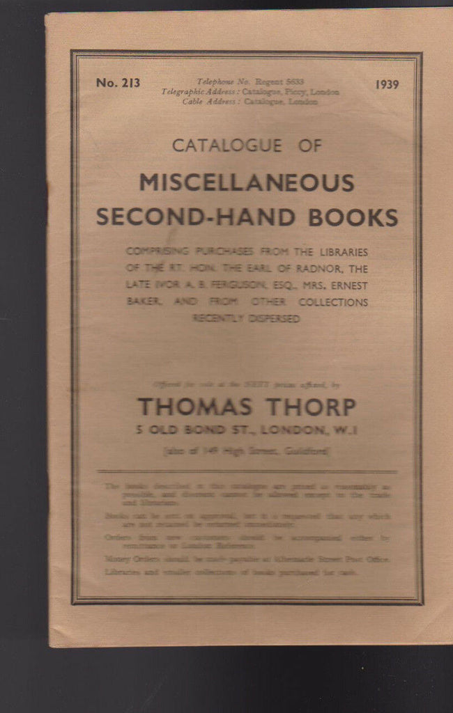 Thomas Thorp Catalog 213 1939 Miscellaneous  Second-Hand Books