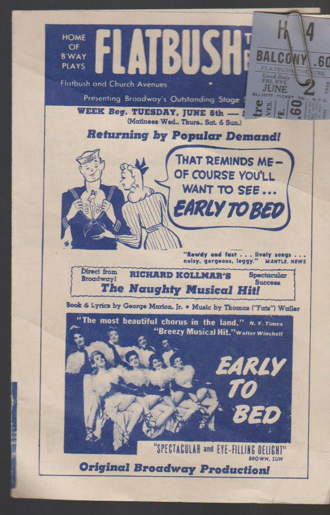 Flatbush Theatre Program Brooklyn NY Early to Bed Blithe Spirit