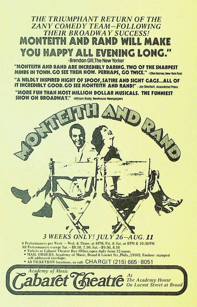 Monteith & Rand Ad Sheet 1979 Philadelphia Suzanne Rand John Monteith
