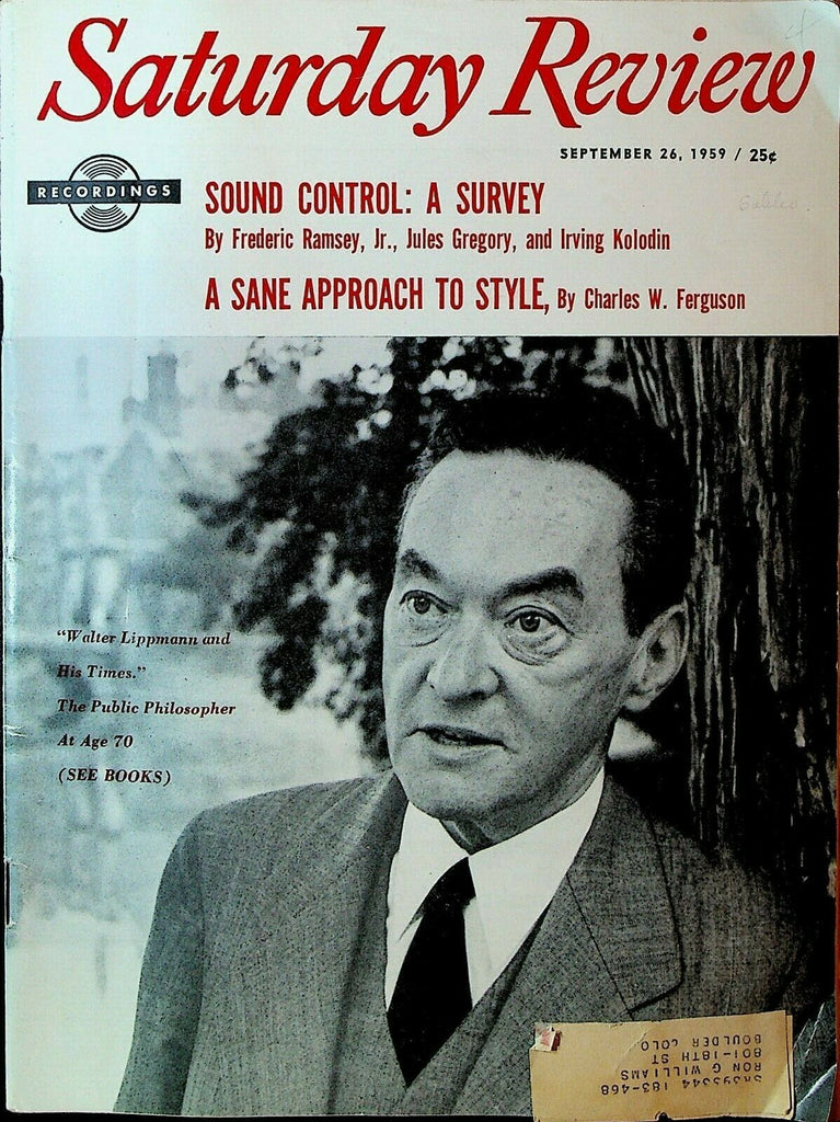 Saturday Review Magazine September 26 1959 Walter Lippmann Hyman Kaplan
