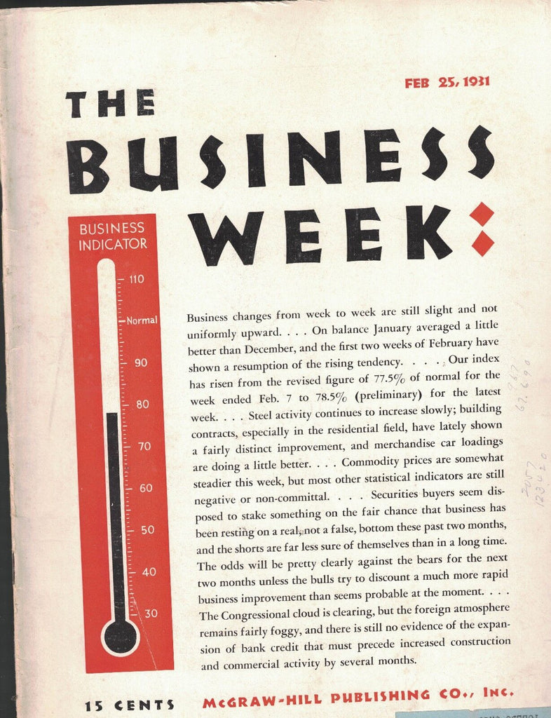 Business Week Magazine February 25 1931 Depression Soviet Furs Kodak Rayon