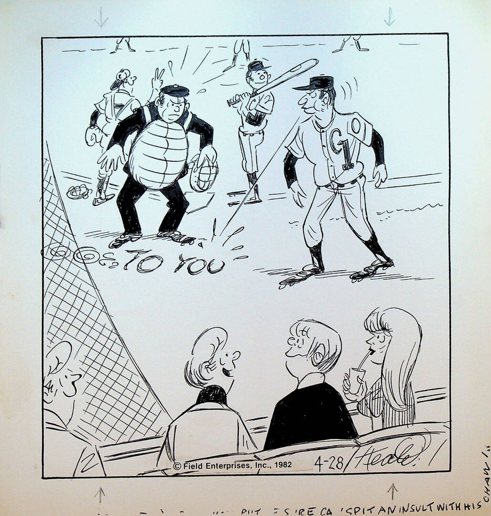 Jeff Keate Time Out Comic Strip Original Art Baseball April 28 1982 Manager Ump