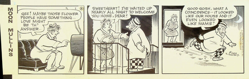 Moon Mullins Ferd Johnson Original Comic Strip Art February 7 1968
