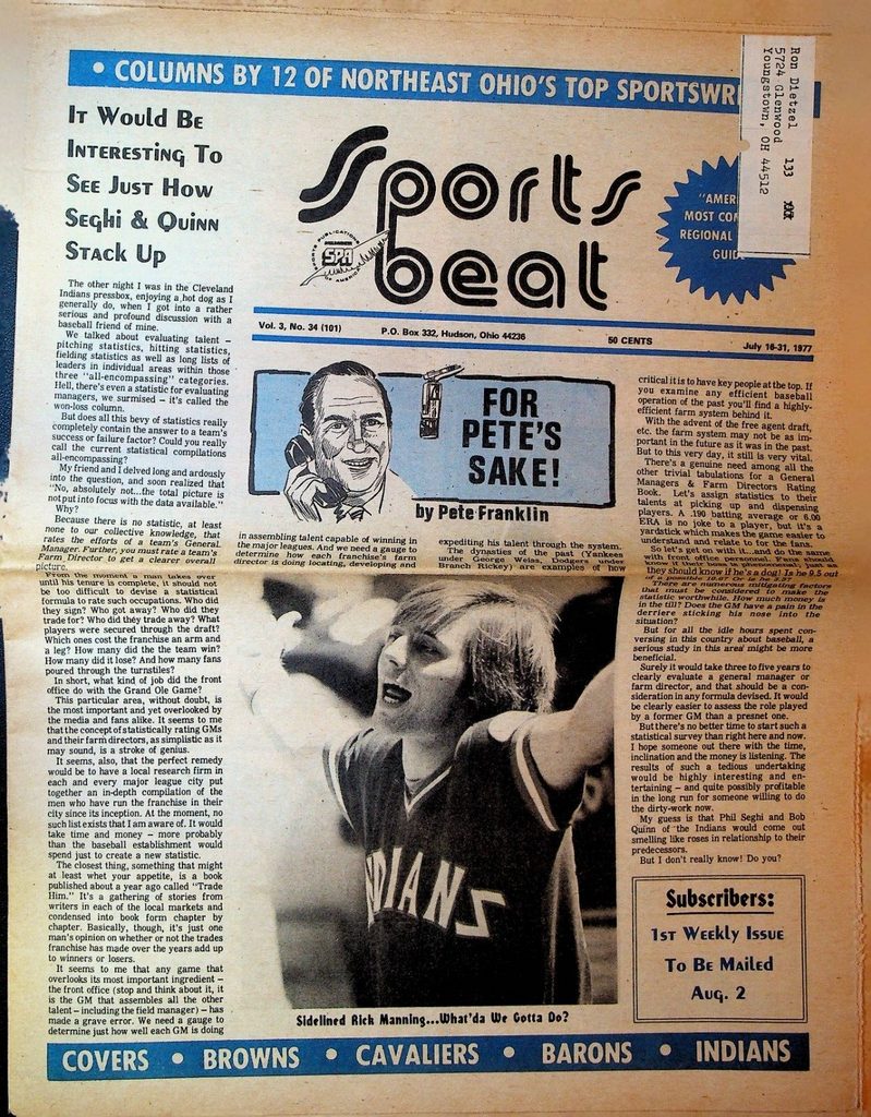 Sports Beat Magazine July 16 1977 Rick Manning Cleveland Indians