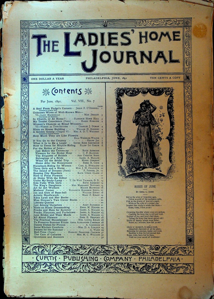 Ladies Home Journal June 1891 Buck Ewing Baseball Mrs ADT Whitney