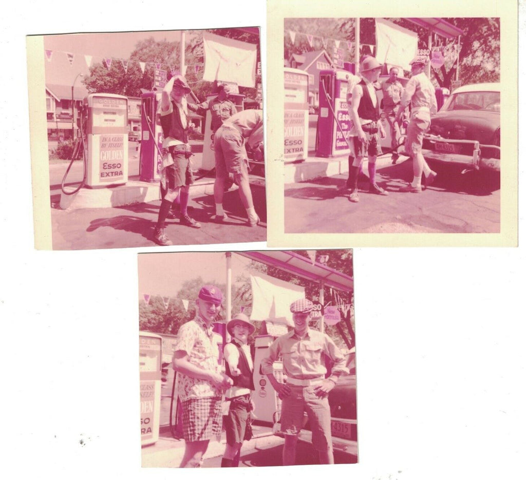Esso Service Station Pumping Gas 1950s Lot of 3 Snapshots Ford Car