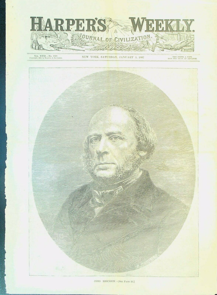 Harper's Weekly January 1 1887 John Ericsson San Antonio H Rider Haggard She