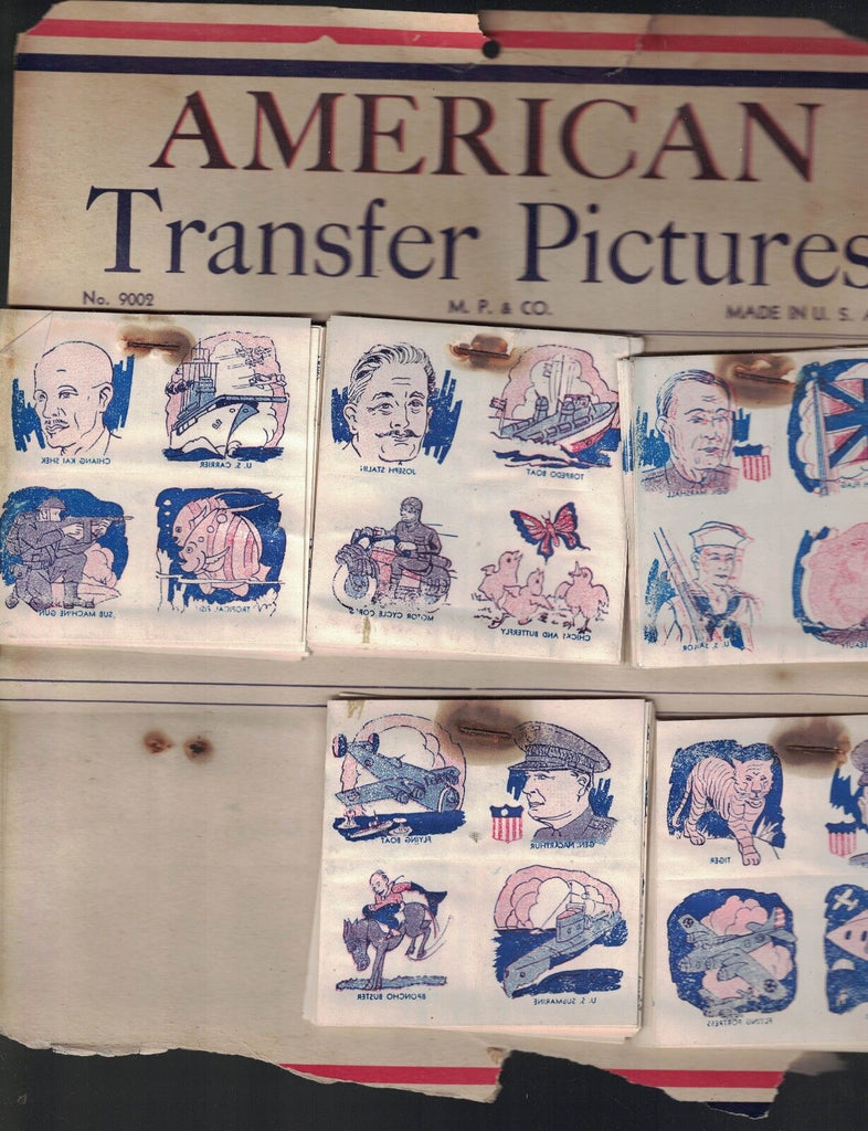 Vintage American Transfer Pictures on Card Joseph Stalin Chiang Kai Shek