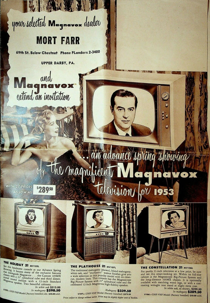 Magnavox Television 1953 Ad Spring Showing Brochure TV Upper Darby Pa