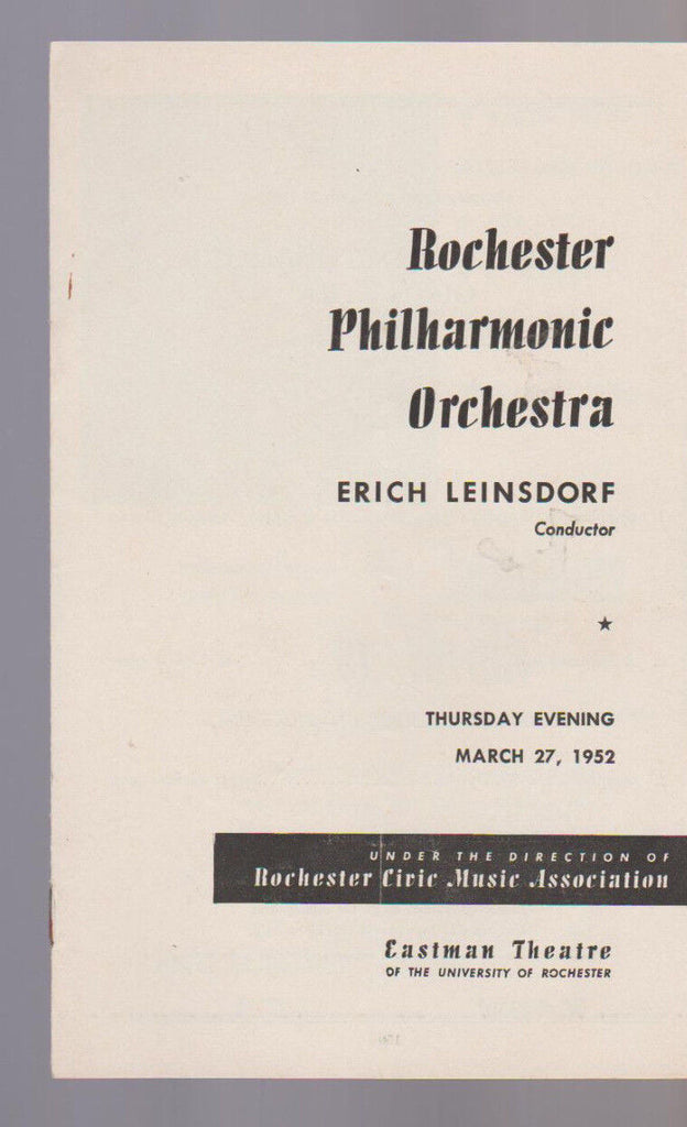 Rochester Philharmonic Orchestra March 27 1952 Erich Leinsdorf
