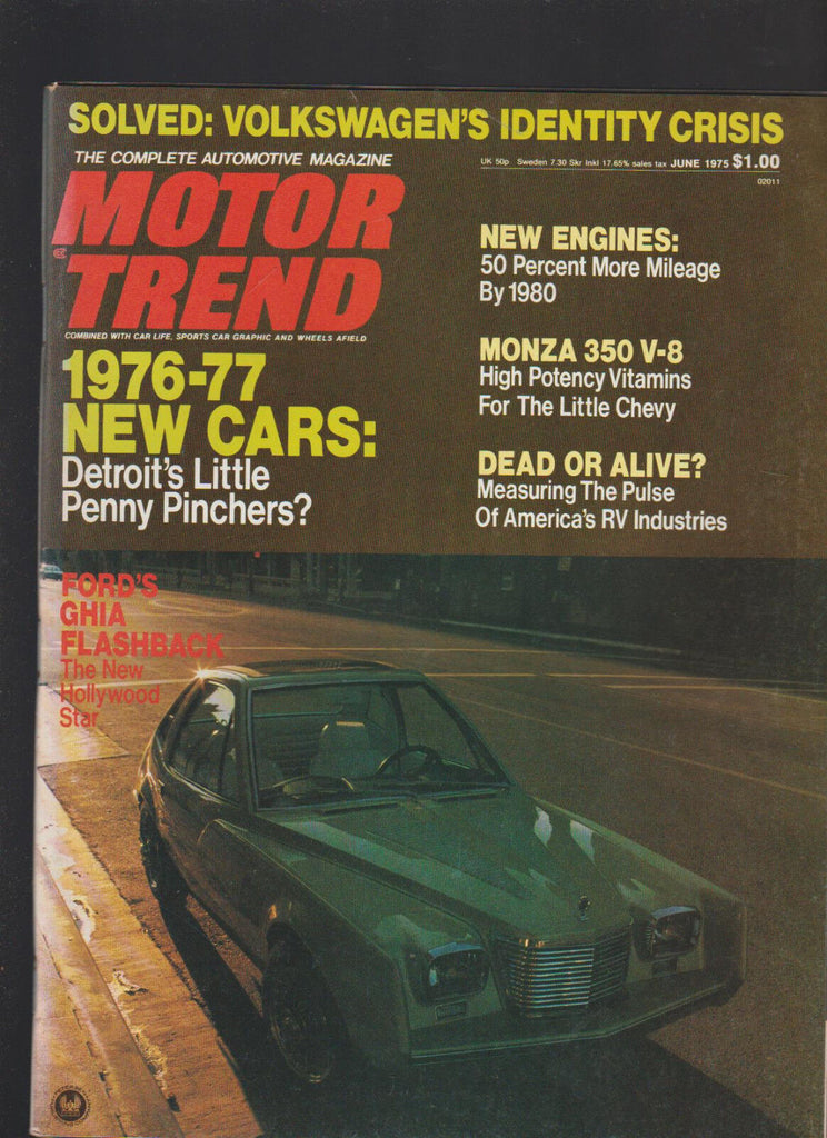 Motor Trend Magazine June 1975 Volkswagen Monza RV Ghia Flashback