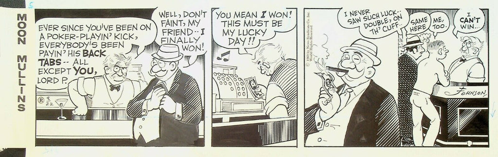 Moon Mullins Ferd Johnson Original Comic Strip Art August 22 1969