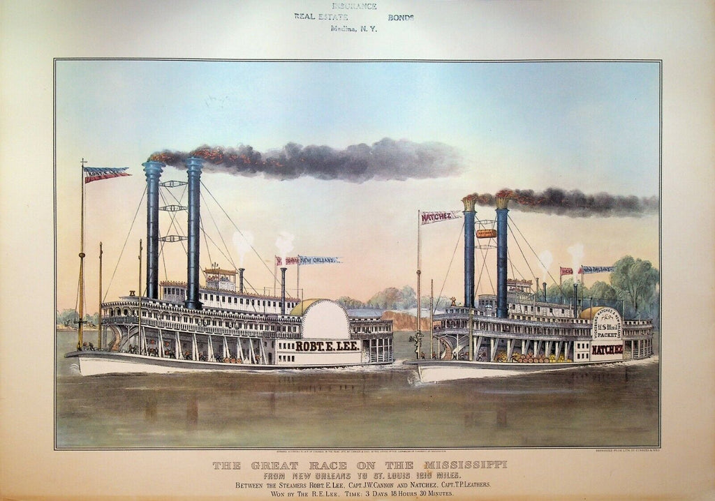 Currier & Ives Calendar Topper 1953 Mississippi River Steamboat Race