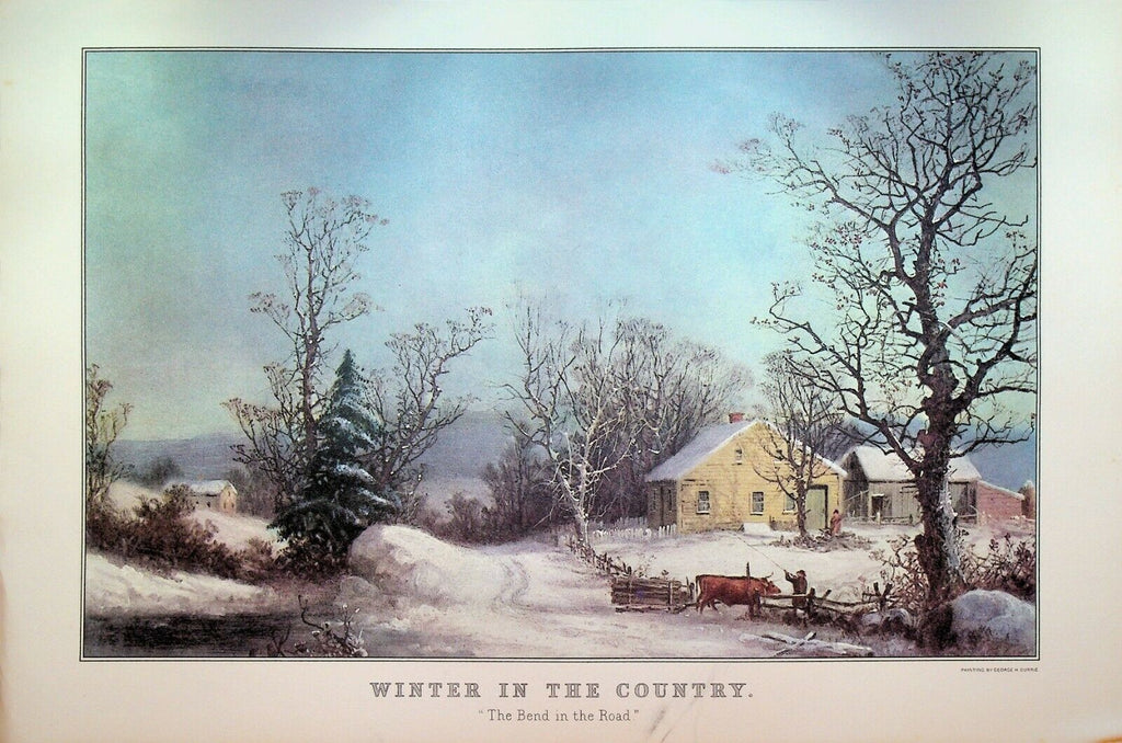 Currier & Ives Calendar Topper 1970 Winter in the Country the Bend in the Road