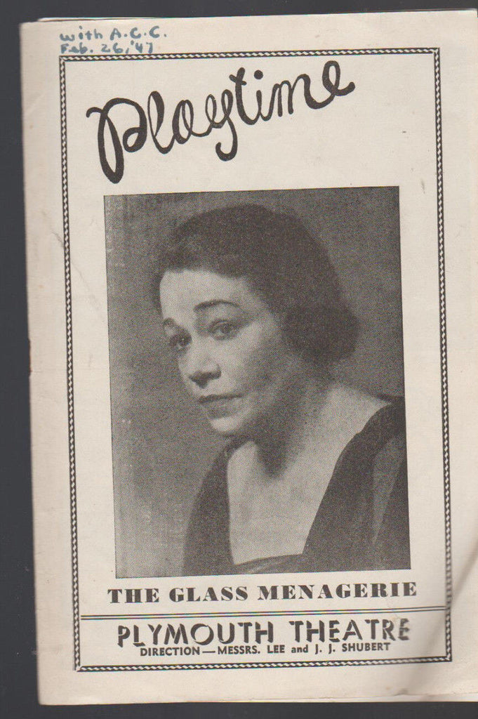 The Glass Menagerie Playtime February 26 1947 Pauline Lord Plymouth Theatre