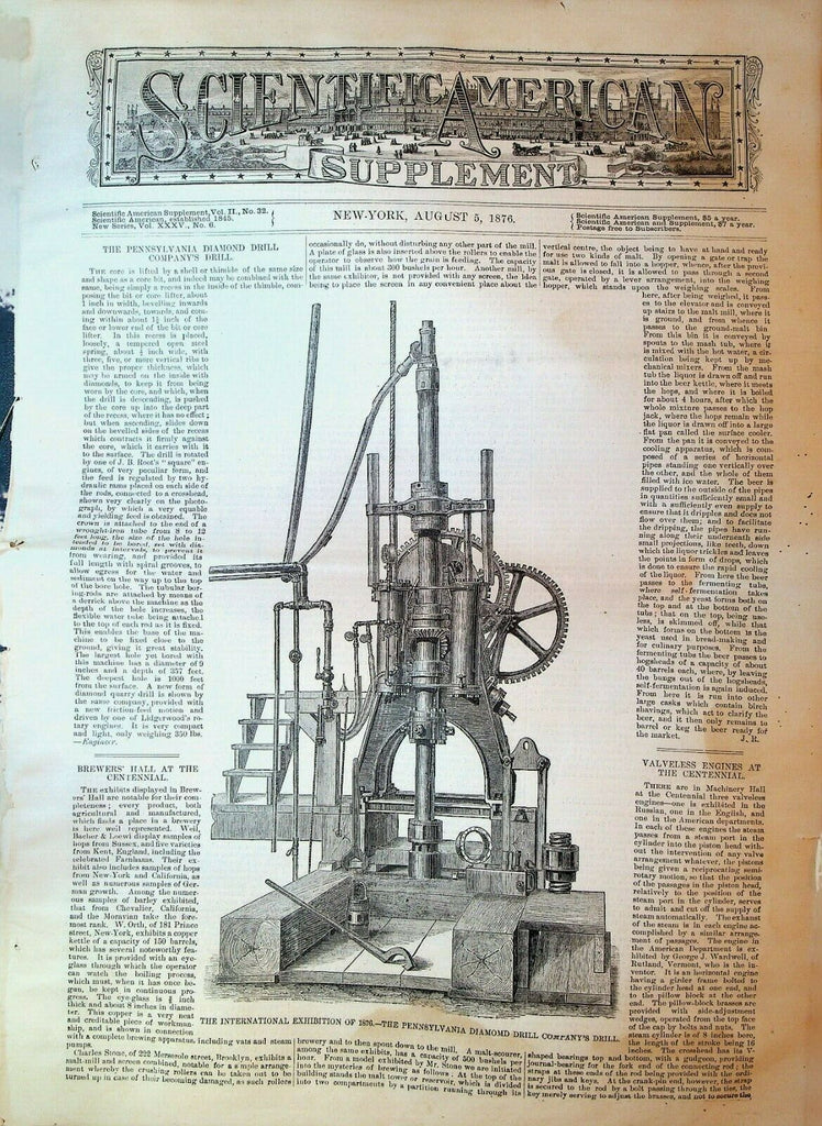 Scientific American Supplement August 5 1876 Pennsylvania Diamond Drill