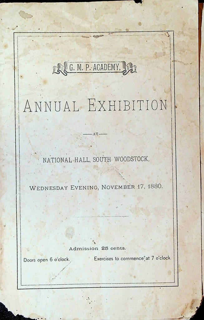 Green Mountain Perkins Academy South Woodstock Vt Annual Exhibition Program 1880