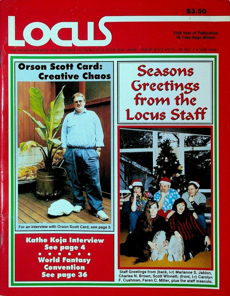 Locus Magazine 372 January 1992 Orson Scott Card Kathe Koja Science Fiction