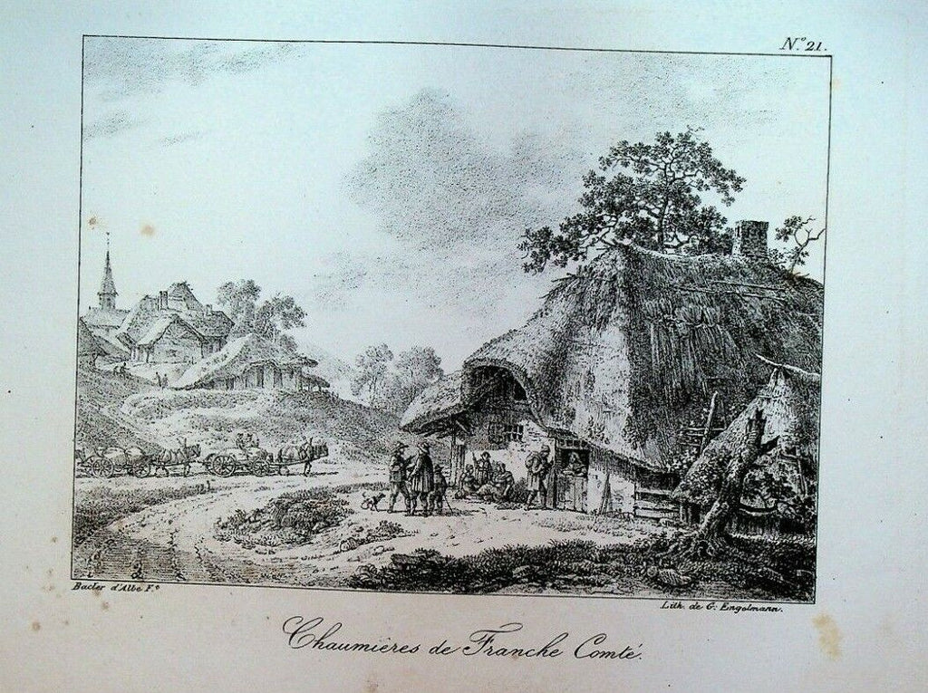 Godefroy Engelmann Lithograph 1820s Franche-Comte Thatched Cottages #21
