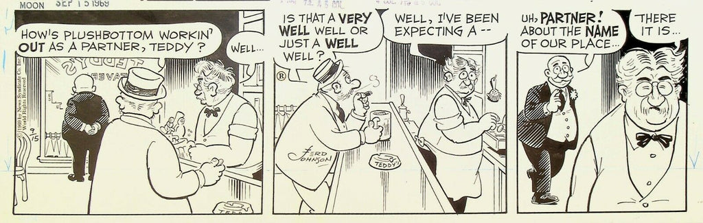 Moon Mullins Ferd Johnson Original Comic Strip Art September 15 1969 Bar