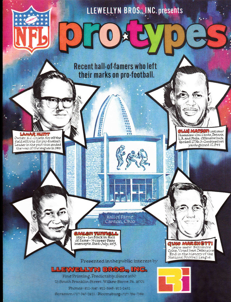 Llewellyn Bros Presents Pro-Types Ollie Matson Lamar Hunt Emlen Tunnell  NFL