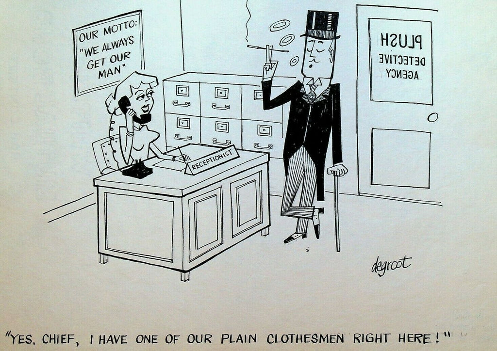 Lee DeGroot Original Art Gag Detective Agency Plain Clothesman Top Hat Suit