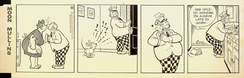 Moon Mullins Ferd Johnson Original Comic Strip Art September 2 1967 Kiss Puppy