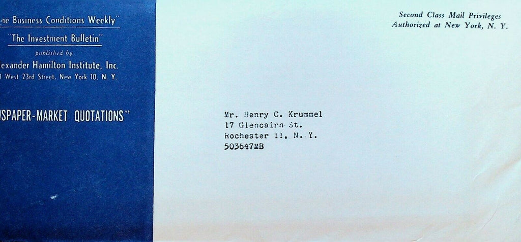 Business Conditions Weekly Investment Bulletin Letter 1960s Sealed Envelope