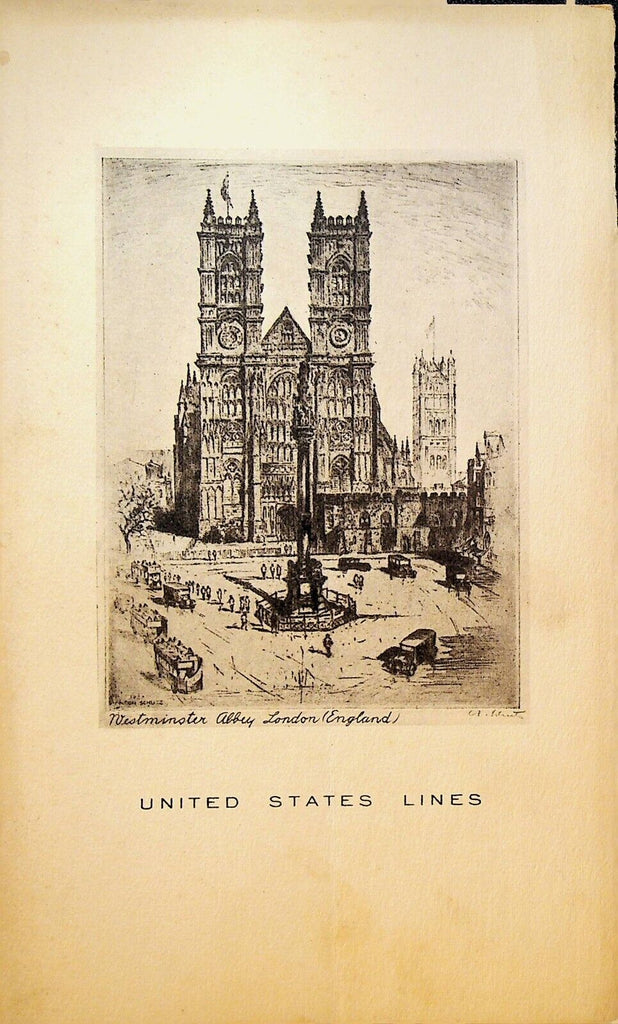 United States Line RMS Mrs Simpson Menu February 13 1937 Westminster Abbey