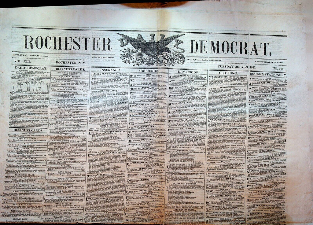 Rochester NY Democrat Newspaper July 29 1845 Mrs SC Hall Railroad