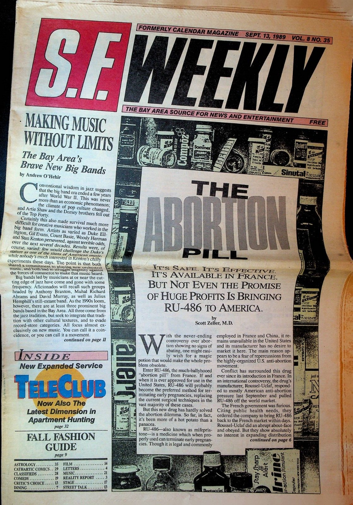 SF Weekly September 13 1989 RU-486 Pan Asian Arkestra
