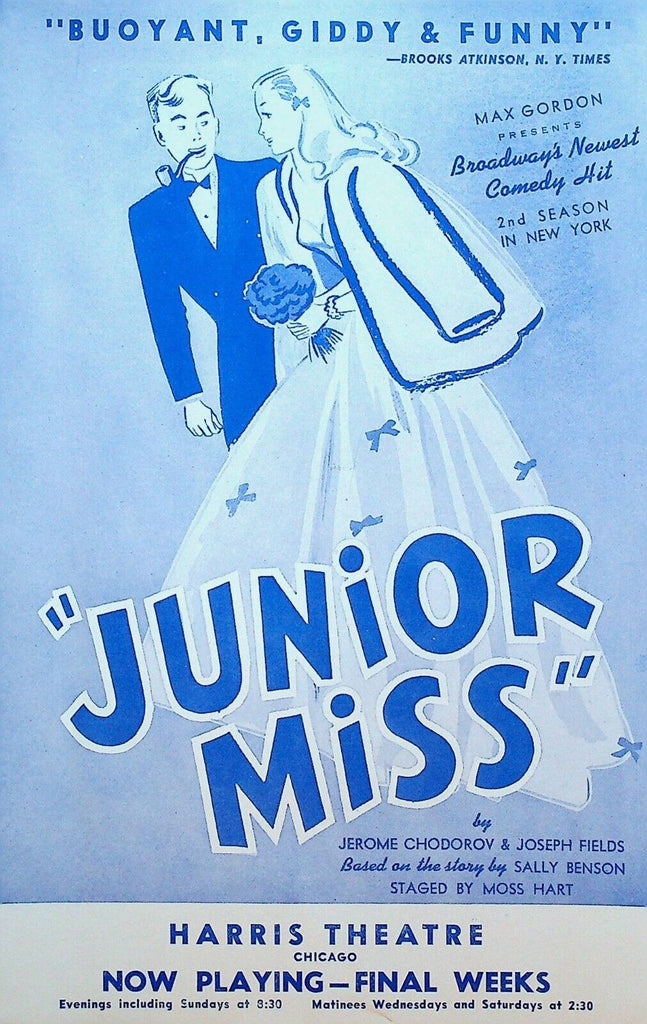 Junior Miss Ad Sheet 1940s Chicago Jerome Chodorov Joseph Fields