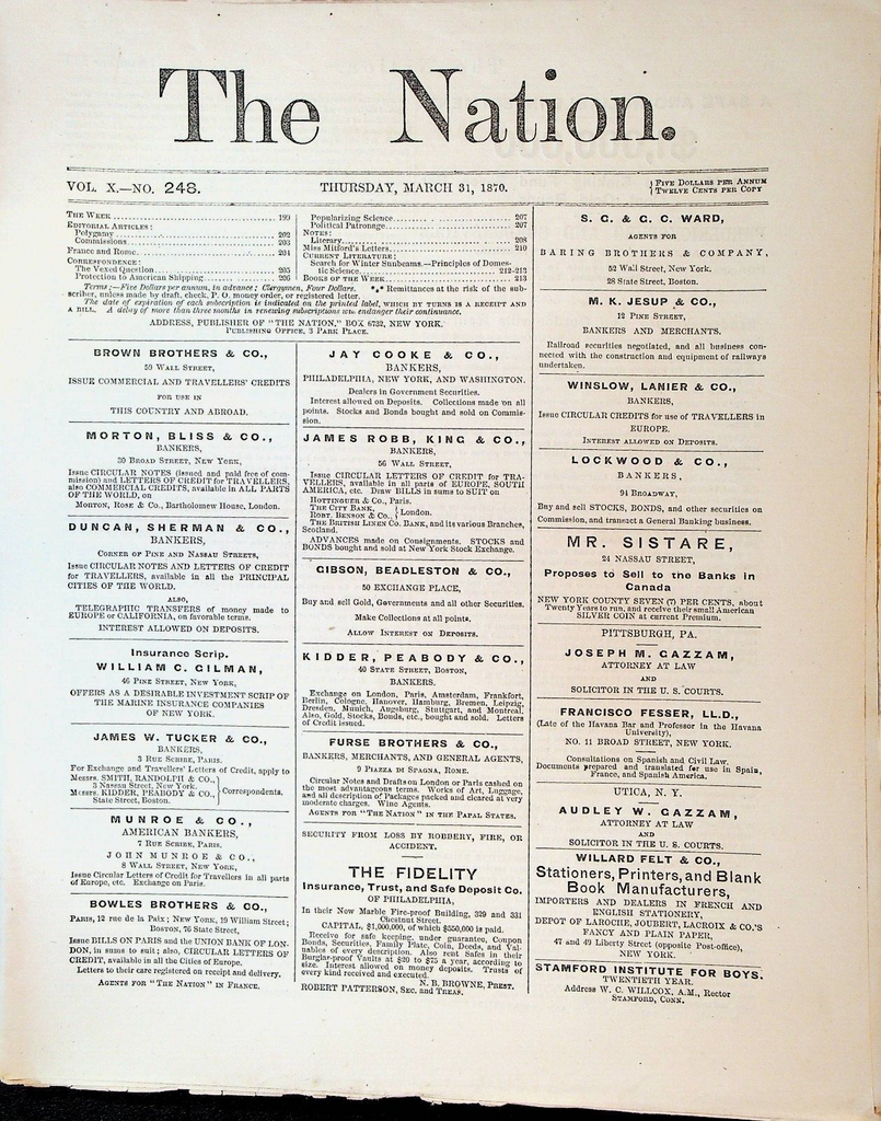 The Nation Magazine March 31 1870 Reconstruction Utah Polygamy Mormons