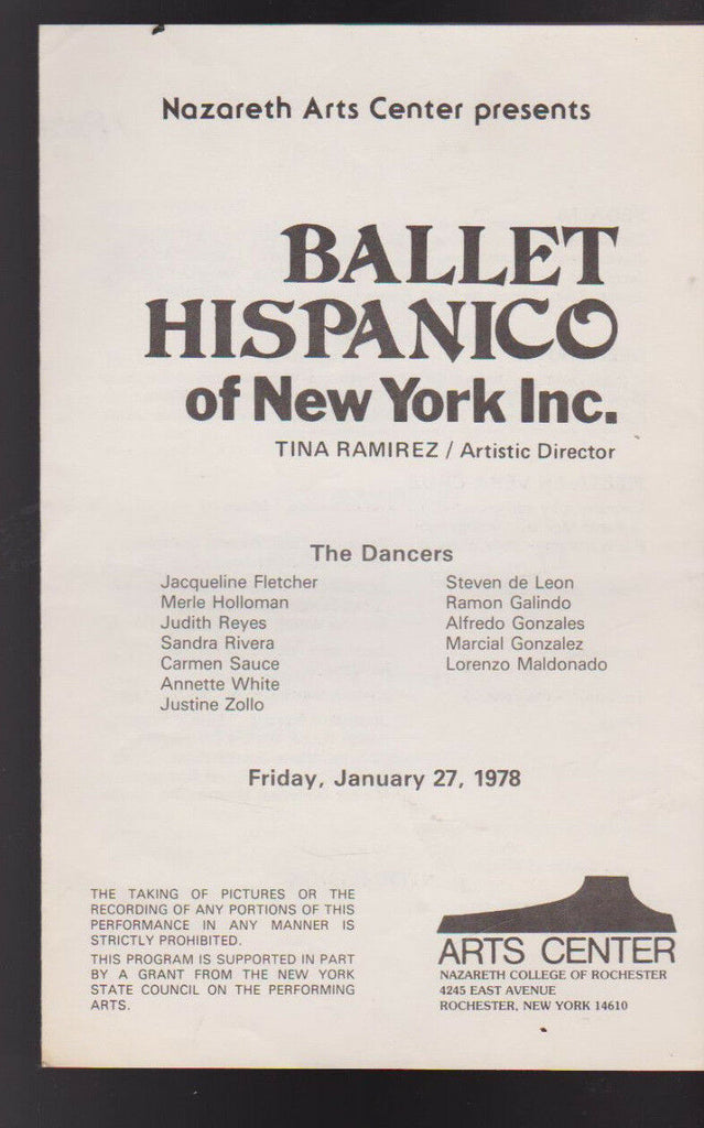 Ballet Hispanico of New York Inc Program January 27 1978 Nazareth College