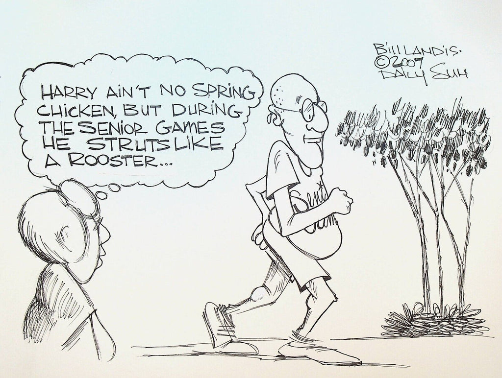 Bill Landis Original Cartoon Art The Villages Daily Sun 2007 Senior Games
