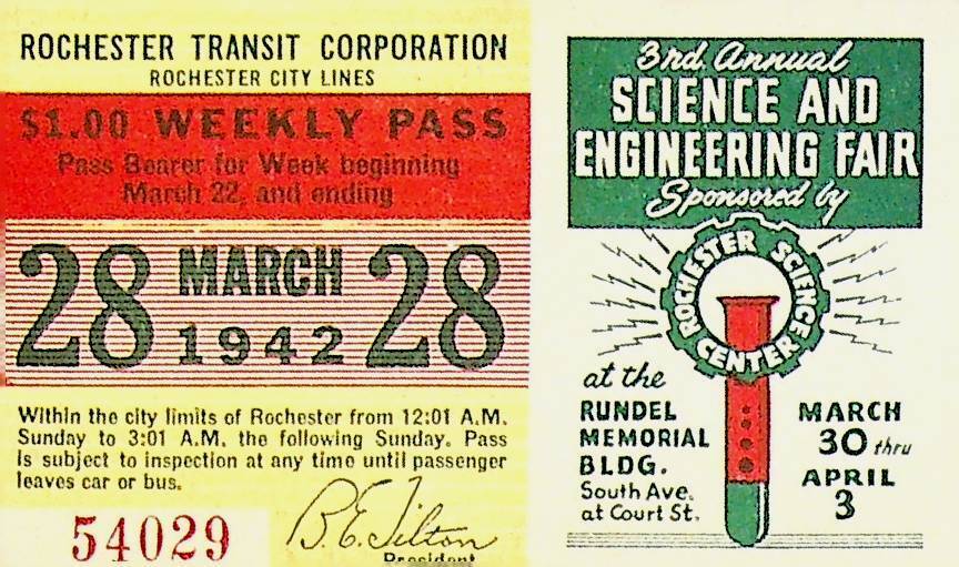 Rochester City Trolley & Bus Lines Pass March 28 1942 Science Engineering Fair