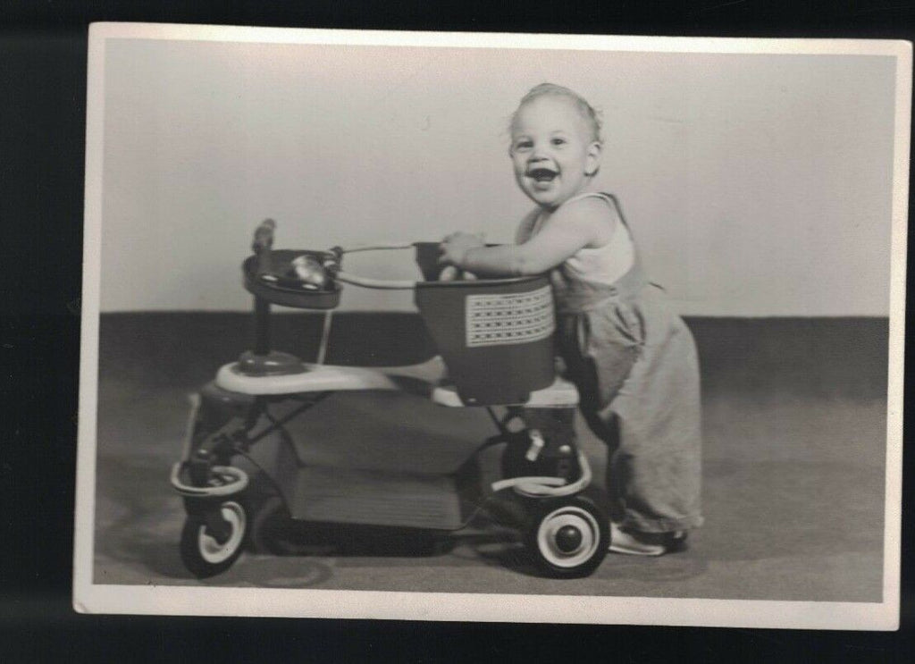 Adorable Toddler Boy With Walker  4 3/4 x 6 3/4 B/W Photo