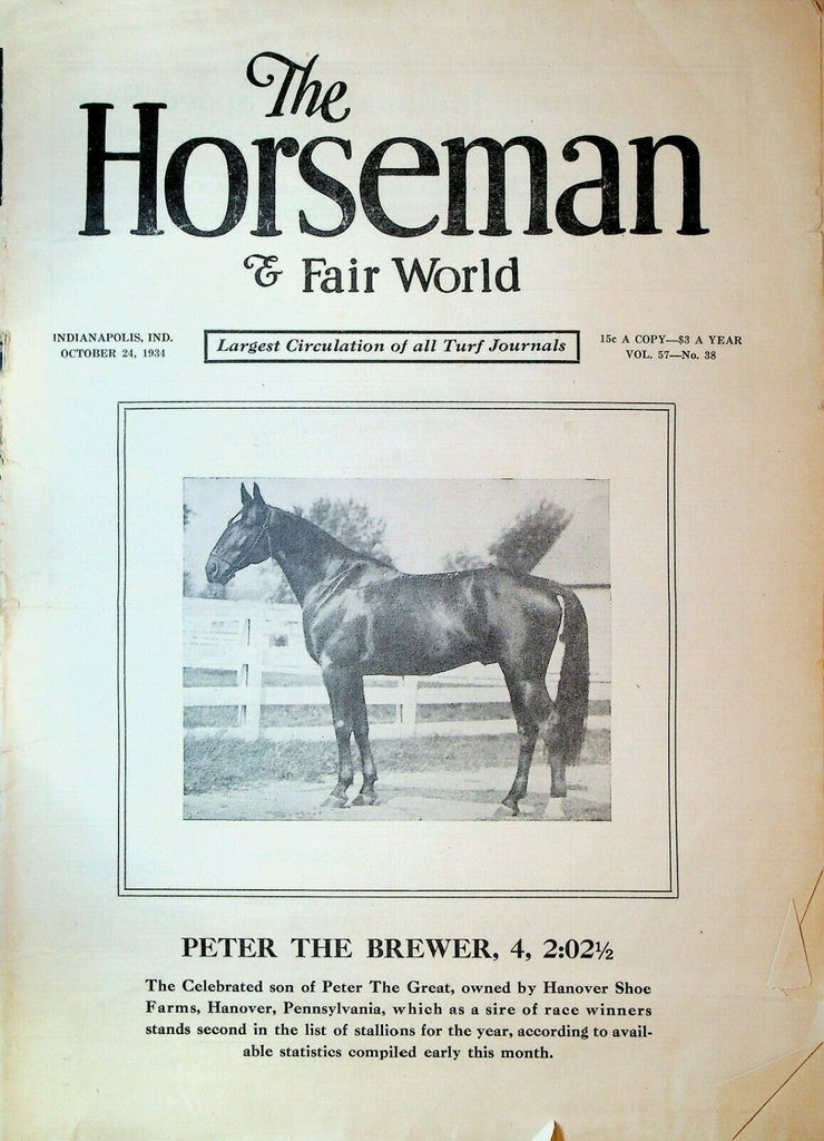Horseman & Fair World Magazine Harness Racing October 24 1934 Peter the Brewer