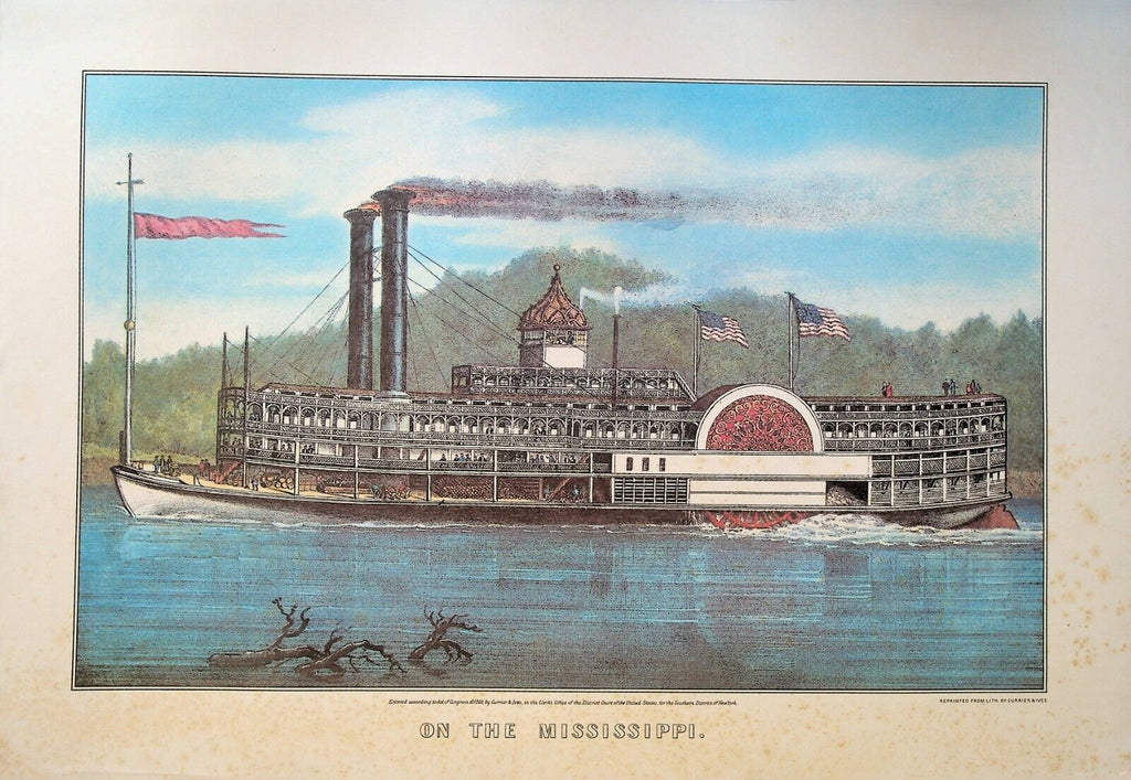 Currier & Ives Calendar Topper 1978 On the Mississippi Steam Boat River