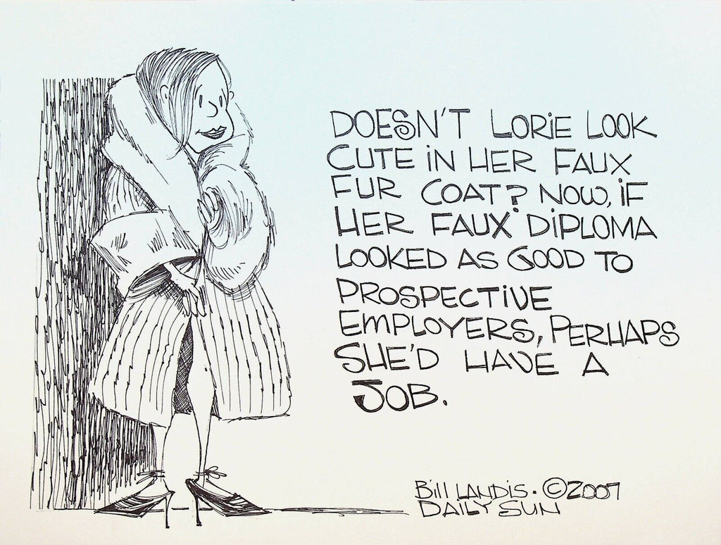 Bill Landis Original Cartoon Art The Villages Daily Sun 2007 Faux Diploma