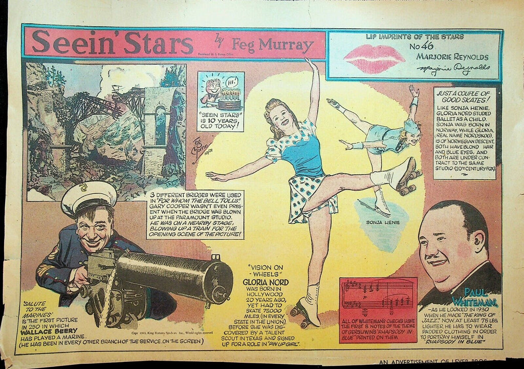 Seein Stars Comic Strip October 31 1943 Gary Cooper Wallace Beery Sonja Henie